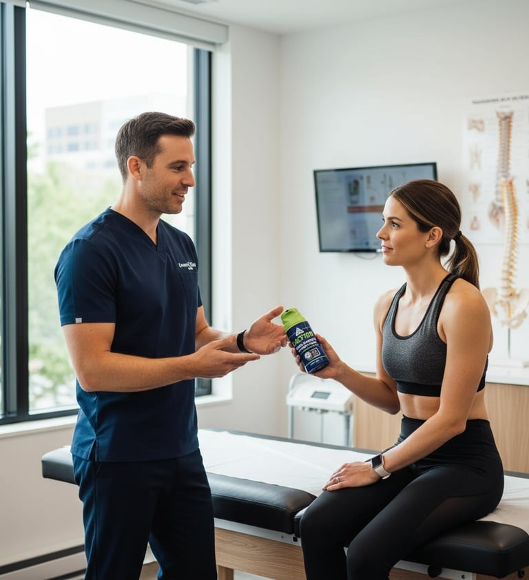 Practitioner handing a LactiGo bottle to a patient in a clinic